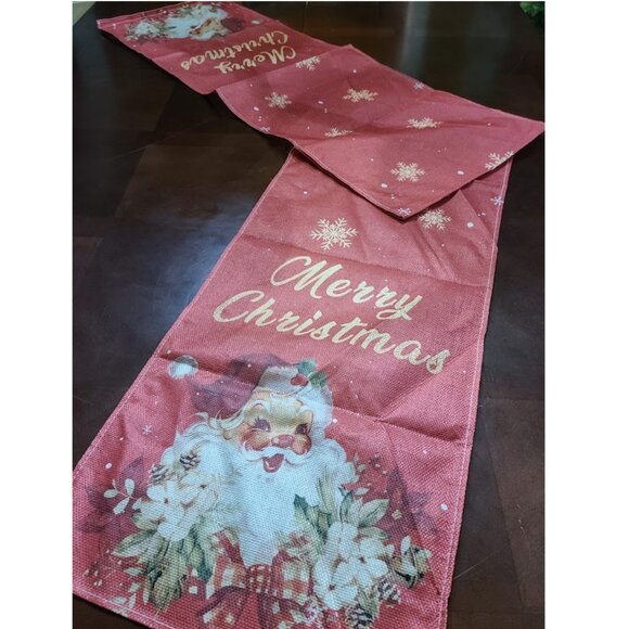 Christmas Table Runner Red Santa Decor Holiday Decoration Decorative Cloth - Picture 2 of 9